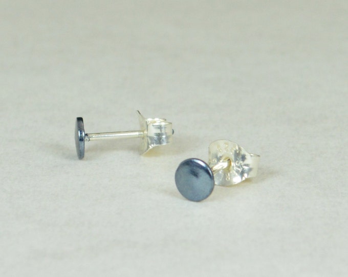 Gunmetal Silver Circle Earrings, Tiny Studs, Silver Earrings, Gray Earrings, Minimal Earrings, Mens Earrings, Domed Earrings, Stud Earrings