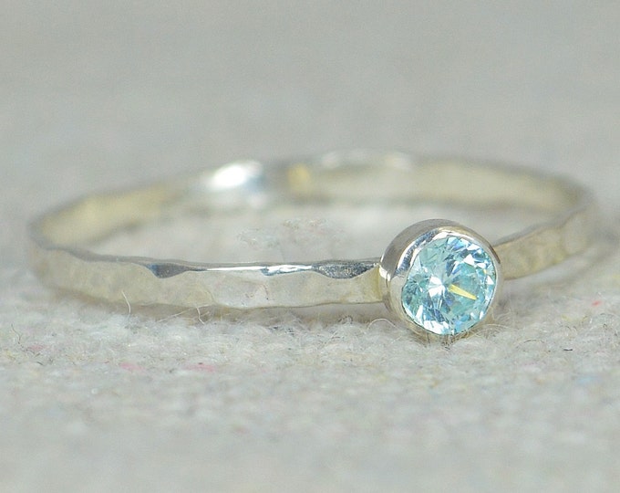 Aquamarine Ring, Dainty Ring, Skinny Ring, March Birthstone, Thin Silver Ring, Stack Ring, Mother's Ring, Mothers Ring, Stacking Ring, Alari