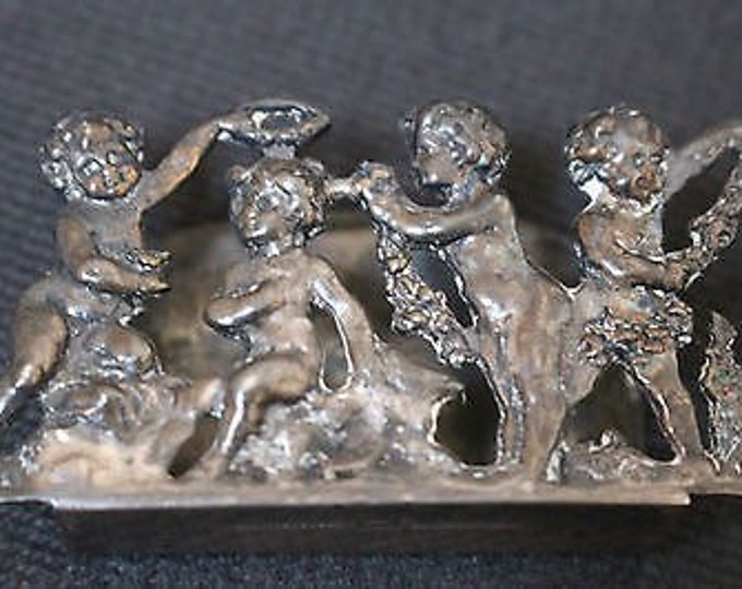 Storewide 25% Off SALE Antique Hand Crafted Sterling Silver Putti Cherub Renaissance Style Business Card Holder Featuring Highly Detailed De