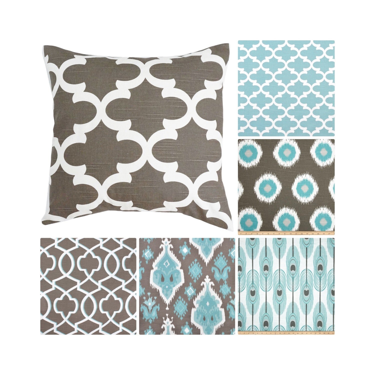 Brown Decorative Pillow Cover.Light Blue Throw Pillow.Moroccan