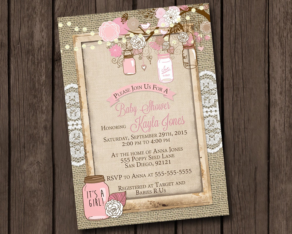 Rustic Baby Girl Shower Invitations 6