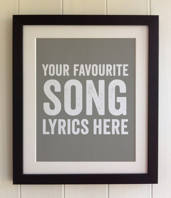 FRAMED Lyrics Print 20 Colours options Black/White Frame