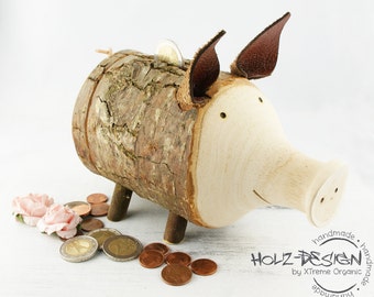 Piggy bank Wooden Piggy Bank Moneybox cash gifts pig moneybox piggy money Deko gift wrapping tip