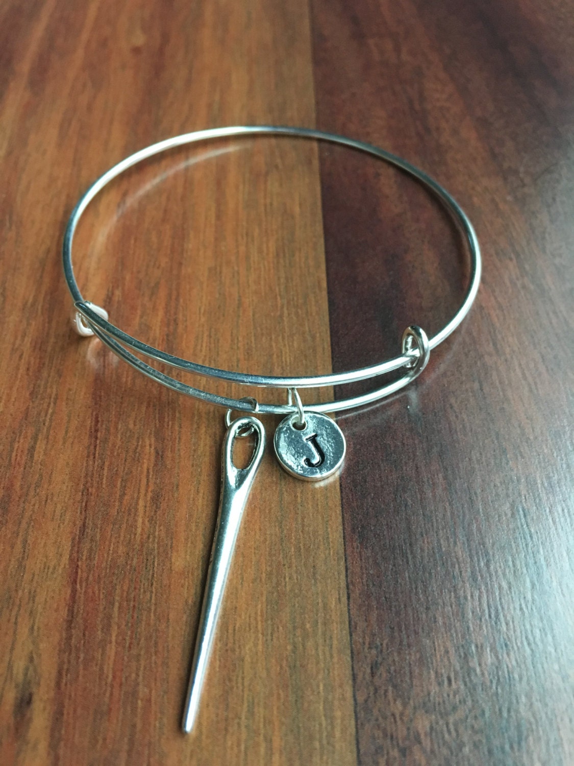 Sewing needle initial bracelet sewing jewelry gift for