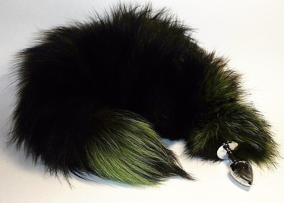 Tail Butt Plug 21 GREEN Dyed Silver Fox Tail Butt By SpankUToys