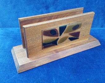 Mid century letter holder with enamel on copper detail