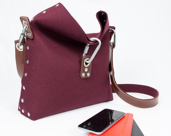 Felt Handbag with fold over top, Cross Body Bag, Womans Purse, Felt Clutch bag, Womans Handbag, Gift for her.