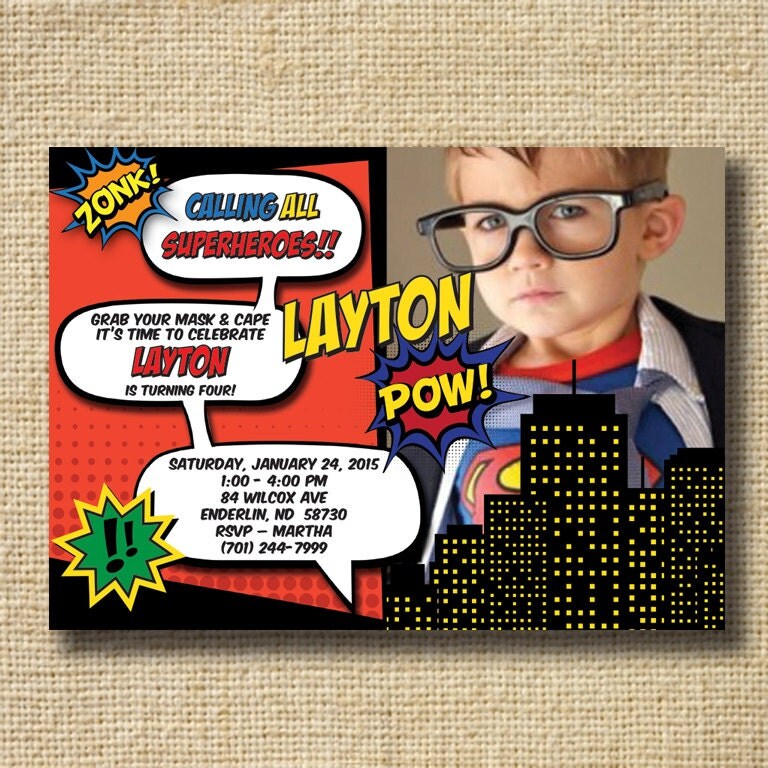 Superhero Birthday Invitation Superhero Printable by creativelime