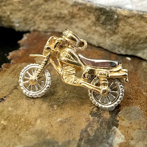 Dirt Bike Pendant Valentines gift for him gold handmade