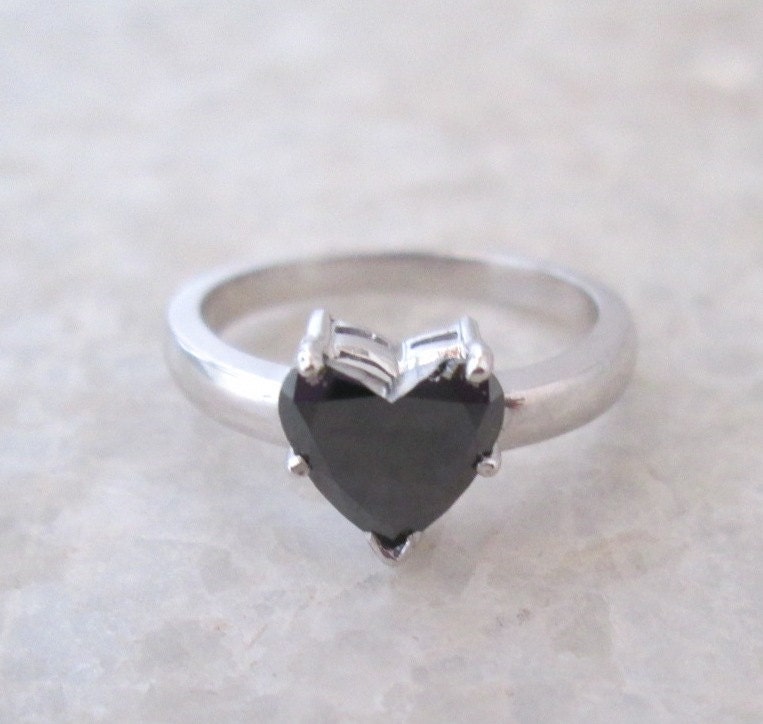 Heart Black Diamond Ring Black Heart Diamond Ring 14K Solid