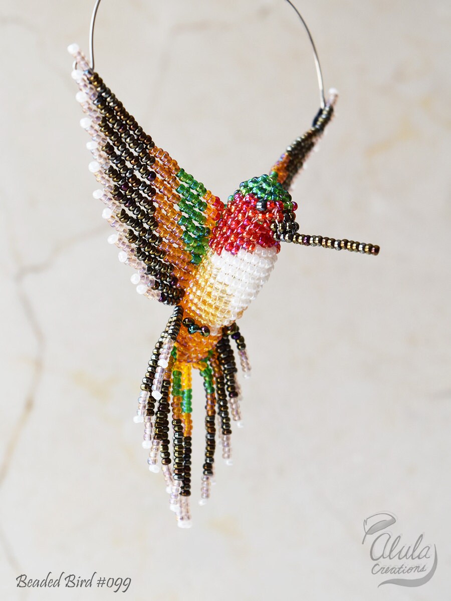 Beaded Bird Suncatcher Hummingbird Window Decor by AlulaCreations