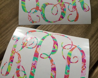 Custom/Personalized Lilly Pulitzer Inspired Vine Monogram Car Decal-Girly-Love-Bright-LuLu-Southern-Lilly-Pulitzer-Vinyl Decal-Window
