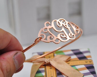 Rose gold monogram bracelet, Initial monogram bangle, Personalized 3 Initial Thin Bangle, Monogram bangle bracelet, Initial Bracelet