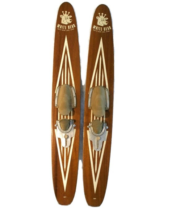 Vintage Water Ski Wooden Water Skis Wood Ski White by Revendeur