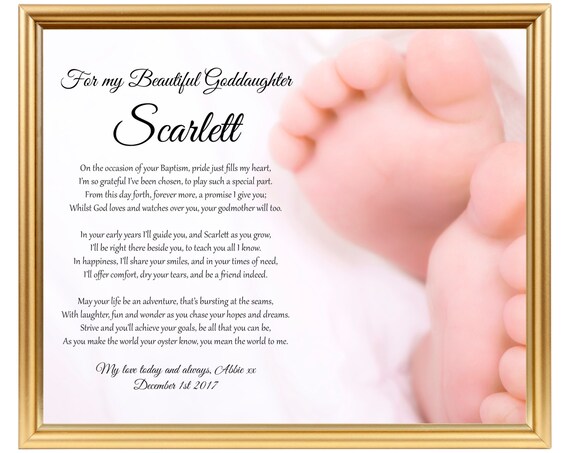 Godparents to Godchild gift poem Goddaughter gift