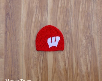 Wisconsin Hat, Badger Hat, Wisconsin Badger, Wisconsin Badger Baby, Crochet Baby Hat, Baby Badger, Wisconsin Baby, WI Badgers, WI Badger Hat