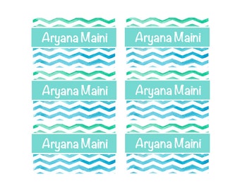 95ct Stick On Clothing Name Labels, Kids Clothing Labels, Personalize Uniform Name Labels - Baby Clothing Water Color Chevron
