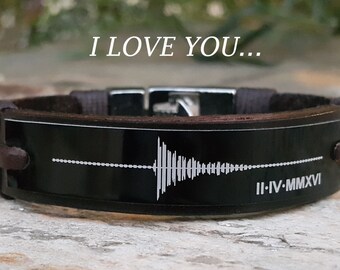 EXPRESS SHIPPING - Custom Sound Wave Bracelet Personalized Leather Bracelet Voice Wave Engraved Memorial Gift Anniversary Gift for Him