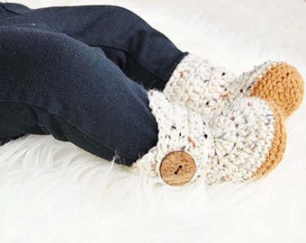 Crochet Baby Booties, Gender Neutral Boots, Oatmeal Walkers, New Baby Uggs, White Baby Shoes, Handmade Infant Booties, Ivory Newborn Booty