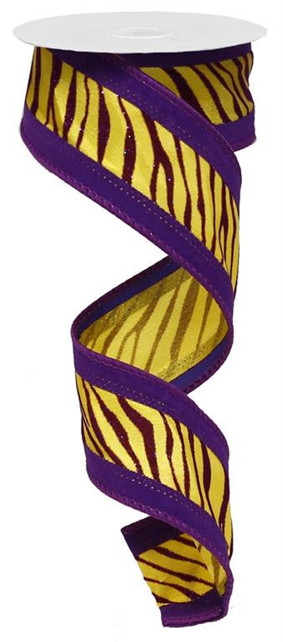 1.5 Purple Yellow Tiger Stripe Ribbon LSU by CustomWreathDecor