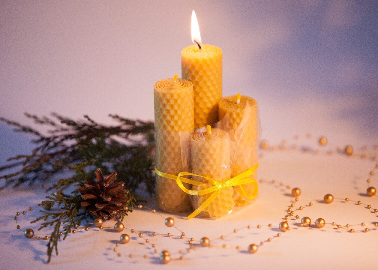 Set of 4 hand rolled beeswax candles Advent by ChandlerStore