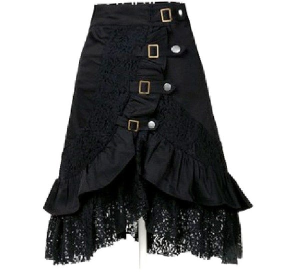 Punk Rock Gothic Goth Black Ruffles Mermaid Lace Skirt , steampunk black clothing black style Rocker by BlackLana steampunk buy now online