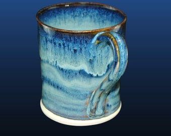 Coffee mug, unique coffee mug, pottery mug, unique coffee cup, 12 oz, hand thrown mug, pottery mugs with blue glaze. Price is for one cup