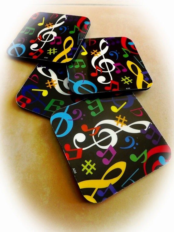 Music Themed Coasters Colourful Set of 4