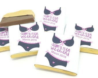 Personalised Chocolate Hen Party Favor, Lingerie, Personalized Chocolate, Wedding Favor, Bachelorette favors, Hen Do favours, Hen Night
