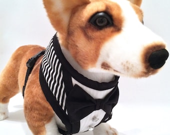 Striped Dog Tuxedo Comfort Harness Harness w/ Bowtie and Ornate Buttons