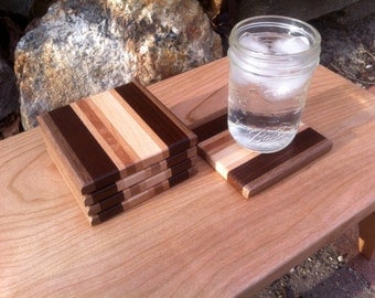 Cutting board style wood coaster set of 5