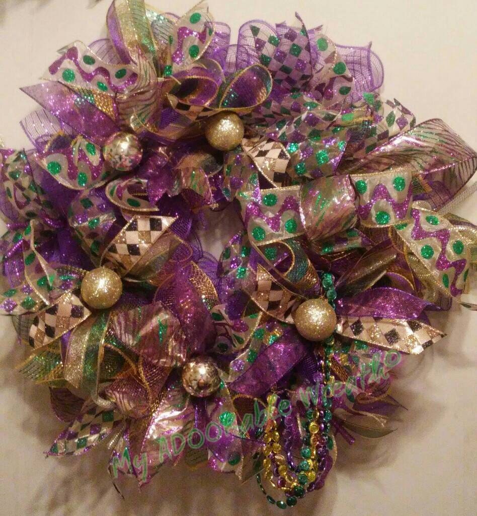 Mardi Gras Wreath Deco Mesh Wreath Whimsical by MyADOORableWreaths