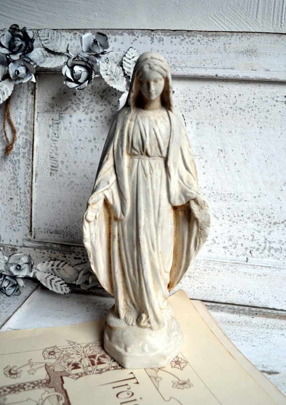 Antique French Chalkware Madonna Virgin Mary Our Lady Statue