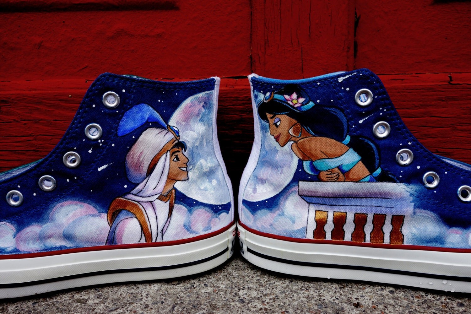 Disney Aladdin Jasmine and Genie Custom Painted Shoes for