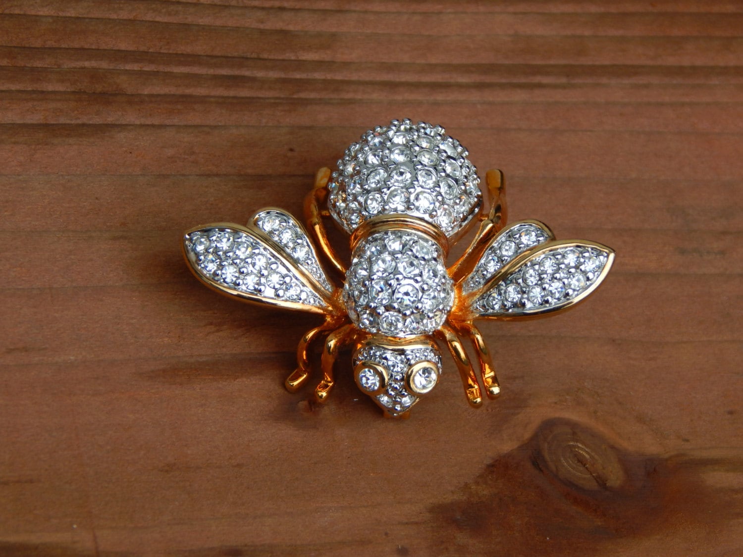 Vintage Bee Brooch with Rhinestone Crystal Bee Pin / Insect
