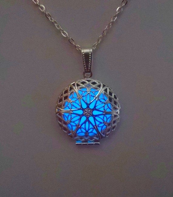 Blue Glowing Necklace - Locket Glowing Jewelry - Teen Gift - Glowing Pendant - Valentines Day - Glow in the Dark Necklace - Gifts for Her by BespokeInnaDesign steampunk buy now online