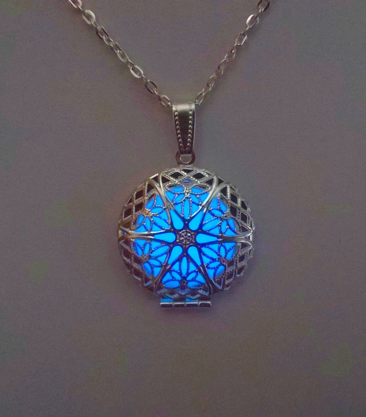 Blue Glowing Necklace Locket Glowing Jewelry Teen Gift