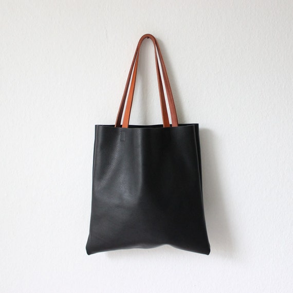 black leather shopper leather tote bag everyday bag leather