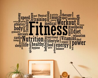 Fitness Wall Decal Vinyl Stickers Sport Gym Words Interior Home Design Art Murals Wall Graphics Decor (12f01w)