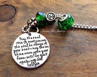 Irish Blessing Car Charm, May The Road Rise To Meet You Rearview Mirror Charm, Irish Themed Handstamped Car Charm, Car Accessories