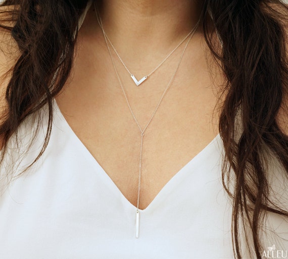 Skinny bar drop necklace minimal lariat necklace simple by Alleu