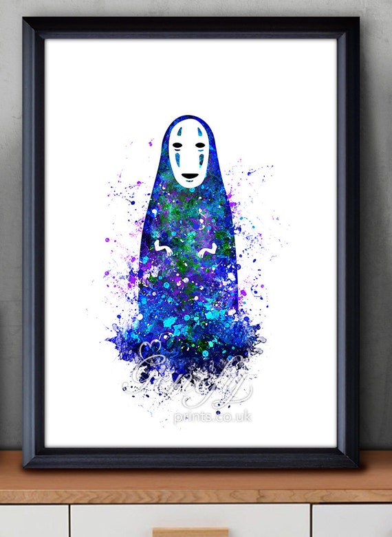 Spirited Away Print No Face Studio Ghibli Watercolor Poster