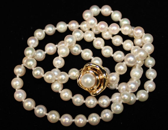 Fine Akoya Pearl Necklace with Beautiful 14k and Pearl Clasp - 5.5mm, 4A, 22in long
