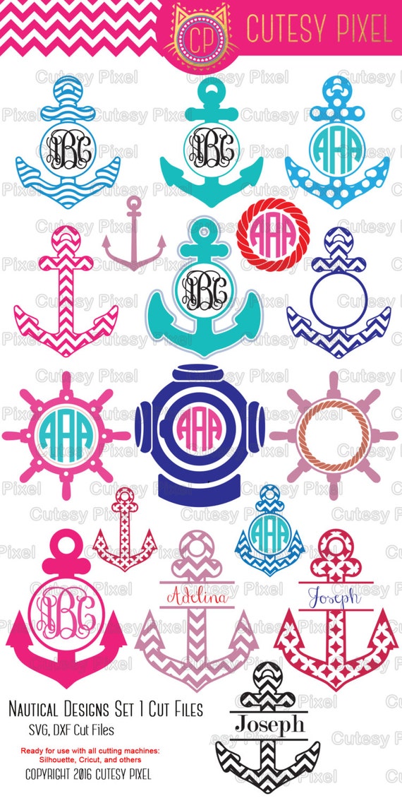 Download Nautical Monogram Frames Svg cutting file anchors Designs