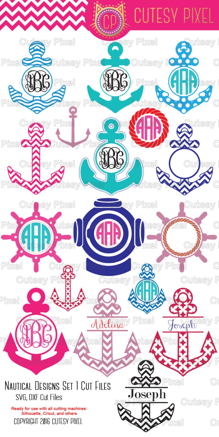 Nautical Monogram Frames Svg cutting file anchors Designs