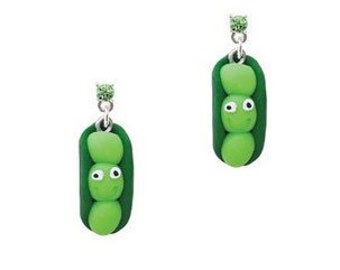 Swarovski lime green crystal pea pod earrings, 3 peas in a pod jewelry, peas in a pod, peas in a pod jewelry, green peas in a pod earrings