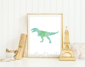 Tyrannosaurus Rex Watercolor Wall Art Printable. Dinosaur Watercolor Wall Art Printable. Boys Room Dinosaur Wall Art.
