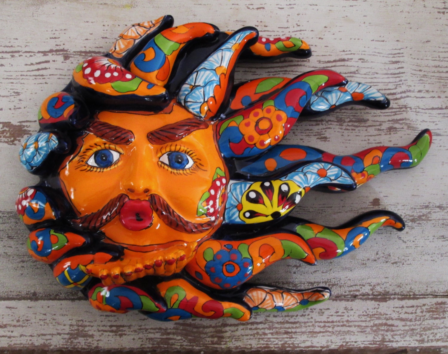 Talavera Sun Blowing Wind Mexican Pottery Talavera Pottery