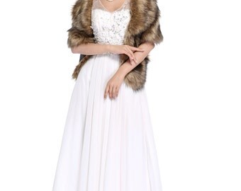 HailieBridal Brown Sleeveless Faux Fur Bride Bridesmaid Shawl