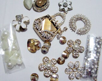 1 Set Deco Kit Bling Alloy Bag Flower Gems Rhinestones Accessories Cabochon Deco Den on Craft Cell Phone Case DIY Deco kit DD3021